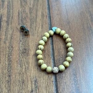 Wooden Star Earrings, Beaded Bracelet